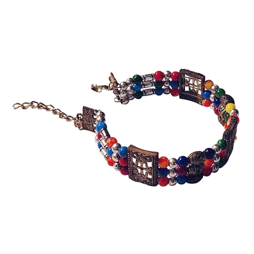 Boho Tribal Genuine Tibet Artisan Colorful Beaded Bracelet